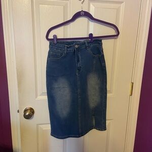 Denim Pencil Skirt - Dark Blue